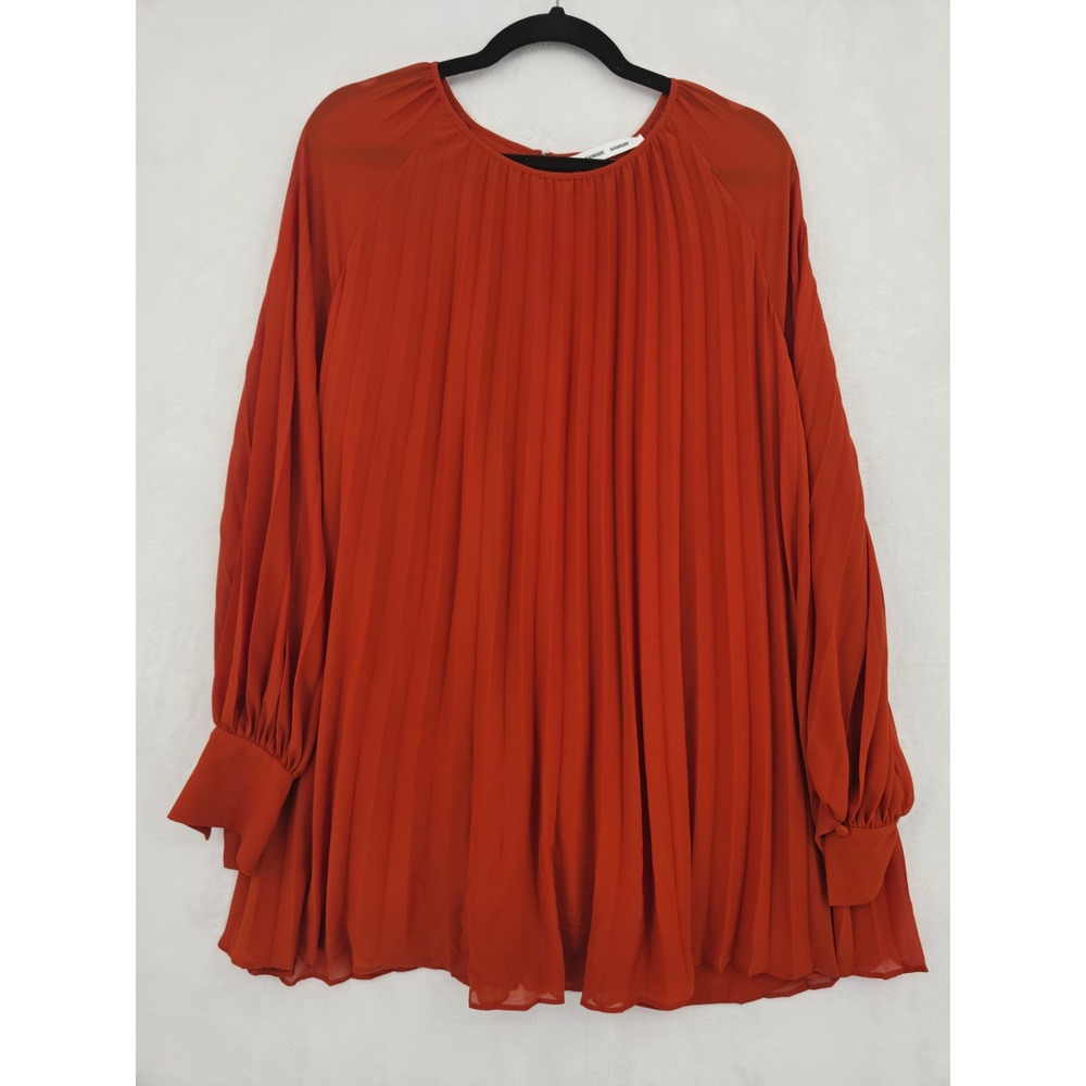 Samsoe Samsoe Women Rust Orange Pleated Tunic Blouse Dress Long Sleeve Flowy XL